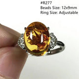 Natural Piebald Amber Ring Reiki Crystal Stone Silver Adjustable Ring