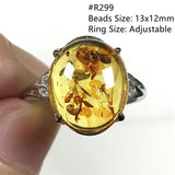 Natural Piebald Amber Ring Reiki Crystal Stone Silver Adjustable Ring
