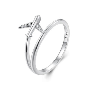 925 Silver Platinum Airplane Double layer Rings Women Zircon Aircraft Ring