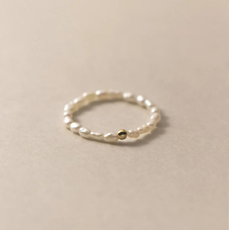 Freshwater Pearl Elastic Ring 925 Sterling Silver Women's Jewelry