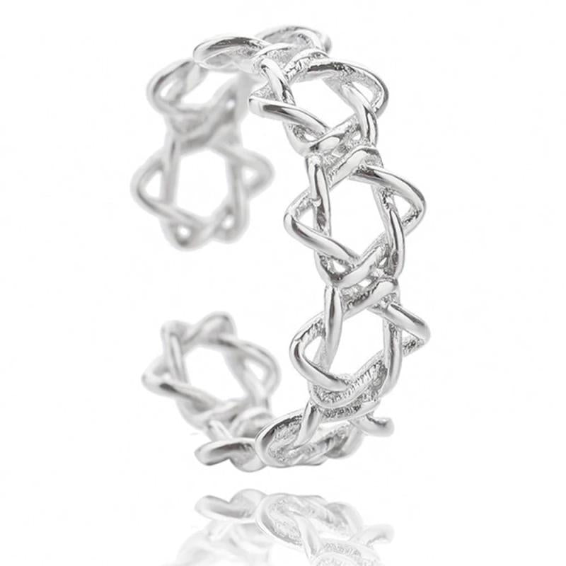 Monkton Star of David Silver 925 Adjustable Hexagon Star Ring