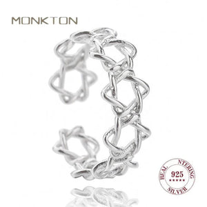 Monkton Star of David Silver 925 Adjustable Hexagon Star Ring