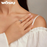 925 Silver Camellia Flower Open Ring Zircon Adjustable Wedding Jewelry