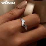 925 Silver Pink Heart Angel Wing Open Ring Adjustable Size