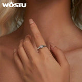 925 Silver Pink Heart Angel Wing Open Ring Adjustable Size