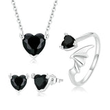925 Silver Pink Heart Angel Wing Open Ring Adjustable Size