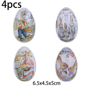 4pcs Easter Egg Shaped Candy Box Jewelry Gift Metal Tins for Spring Decorations