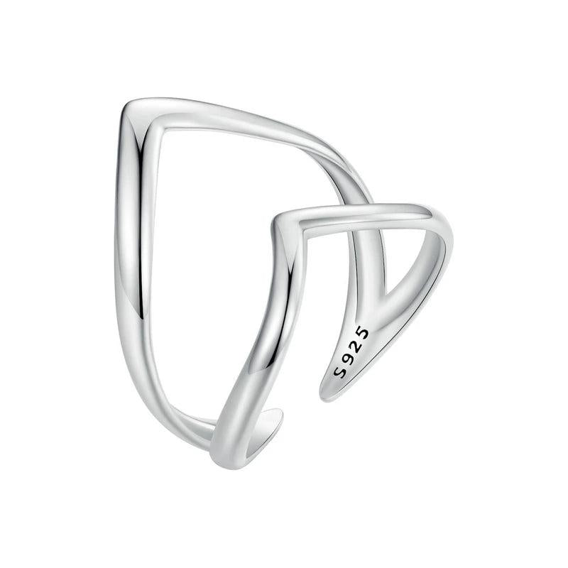 925 Silver Vintage V-Shaped Double-layer Open Ring Layering Rings For Women