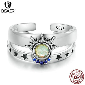 925 Silver Sun Moon Stars Ring Couple Band Size 5-9 Fine Jewelry Gift