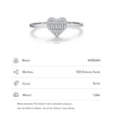 925 Silver Heart Zirconia Ring Platinum Plated