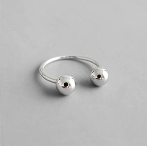 SHANICE 925 Sterling Silver Double Ball Beads Open Rings Adjustable Finger Rings