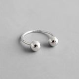 SHANICE 925 Sterling Silver Double Ball Beads Open Rings Adjustable Finger Rings