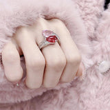 925 Silver Zircon Pink Gemstone Ring for Party Adjustable Reception Jewelry