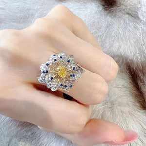 Floral Zircon 925 Silver Engagement Ring Prom Gift