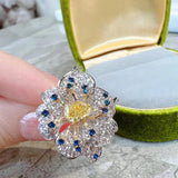 Floral Zircon 925 Silver Engagement Ring Prom Gift