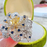 Floral Zircon 925 Silver Engagement Ring Prom Gift