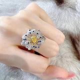 Floral Zircon 925 Silver Engagement Ring Prom Gift