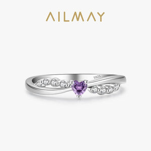 925 Silver Purple Heart CZ Ring for Women Birthday Gift
