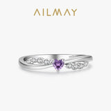 925 Silver Purple Heart CZ Ring for Women Birthday Gift