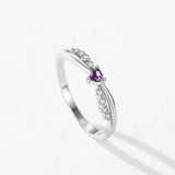 925 Silver Purple Heart CZ Ring for Women Birthday Gift