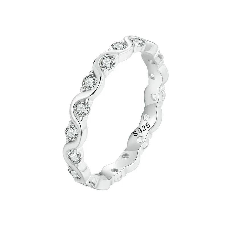 925 Silver CZ Band Ring Women Birthday Gift Fine Jewelry