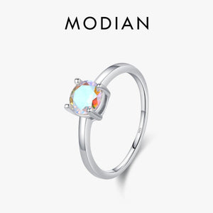 925 Silver Rainbow Round Zirconia Rings Wedding Jewelry For Women
