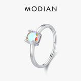 925 Silver Rainbow Round Zirconia Rings Wedding Jewelry For Women