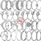 925 Sterling Silver Feather Crown Heart Flower Zircon Fine Rings