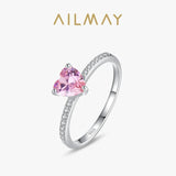 925 Sterling Silver Pink Heart Clear CZ Finger Rings Wedding Jewelry Gift