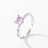 925 Sterling Silver Pink Heart Clear CZ Finger Rings Wedding Jewelry Gift