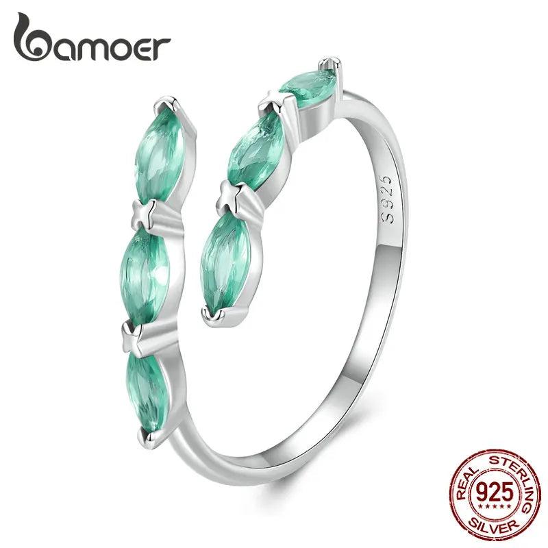 925 Silver Green Glass Opening Ring Adjustable Horse's Eye Ring