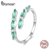 925 Silver Green Glass Opening Ring Adjustable Horse's Eye Ring