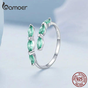 925 Silver Green Glass Opening Ring Adjustable Horse's Eye Ring