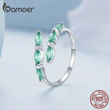 925 Silver Green Glass Opening Ring Adjustable Horse's Eye Ring