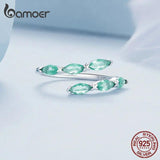 925 Silver Green Glass Opening Ring Adjustable Horse's Eye Ring