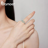 925 Silver Green Glass Opening Ring Adjustable Horse's Eye Ring
