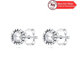 Zircon Studs Round Diamond Earrings Real Fine Jewelry Sterling Silver
