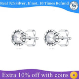 Zircon Studs Round Diamond Earrings Real Fine Jewelry Sterling Silver