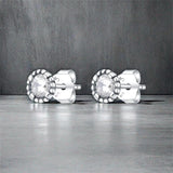 Zircon Studs Round Diamond Earrings Real Fine Jewelry Sterling Silver