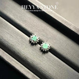 HEYYA STONE Natural Emerald Stud Earrings 925 Silver Fine Jewelry