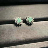 HEYYA STONE Natural Emerald Stud Earrings 925 Silver Fine Jewelry