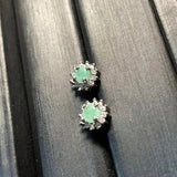 HEYYA STONE Natural Emerald Stud Earrings 925 Silver Fine Jewelry