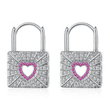 925 Silver Hoop Earrings Diamond Love Heart Lock Peach Heart Earrings