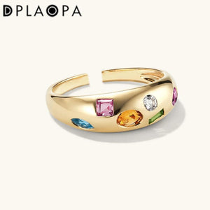 925 Silver Rainbow CZ Colorful Resizable Ring Adjustable Women Jewelry
