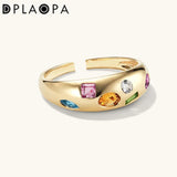 925 Silver Rainbow CZ Colorful Resizable Ring Adjustable Women Jewelry