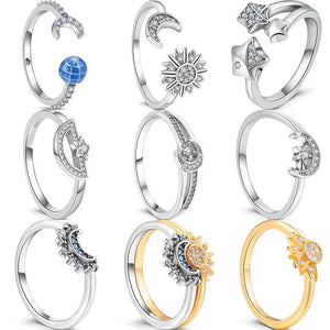 925 Silver Star Moon Sun Galaxy Charms Radiant Pantaro Rings Women Jewelry