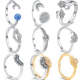 925 Silver Star Moon Sun Galaxy Charms Radiant Pantaro Rings Women Jewelry