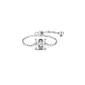 925 Silver Charm Geometric Zircon Finger Ring - Adjustable Chain