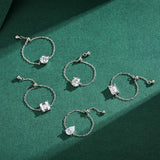 925 Silver Charm Geometric Zircon Finger Ring - Adjustable Chain