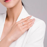 925 Silver Charm Geometric Zircon Finger Ring - Adjustable Chain